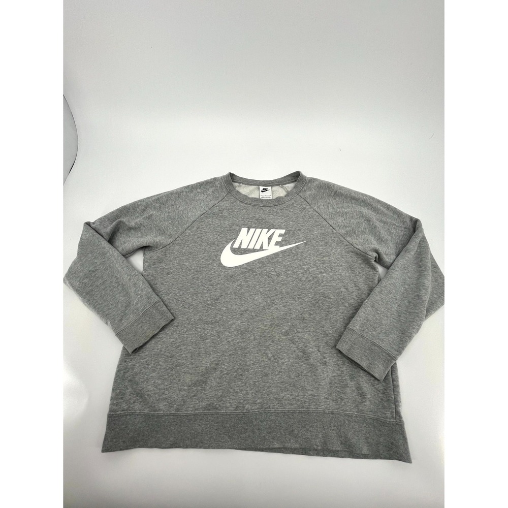 Nike Sweatshirt Mens Large Heather Gray Swoosh Logo Cotton Crewneck Pullover